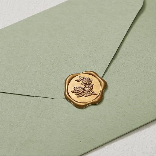 UNIQOOO Wax Seal Stickers - Eucalyptus Wedding Invitation Envelope Seal Stickers, 50 Pcs Self- Adhesive Antique Gold Stickers, Perfect for Invitation, Christmas, Gift Wrapping, Party