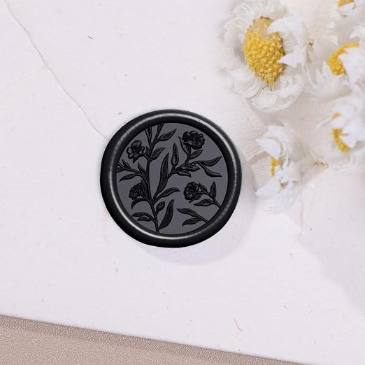 UNIQOOO Wax Seal Stickers - 3D Floral Wedding Invitation Envelope Seal Sticker, 50 Pcs Self- Adhesive Flower Black Stickers, Perfect for Invitation, Christmas, Gift Wrapping