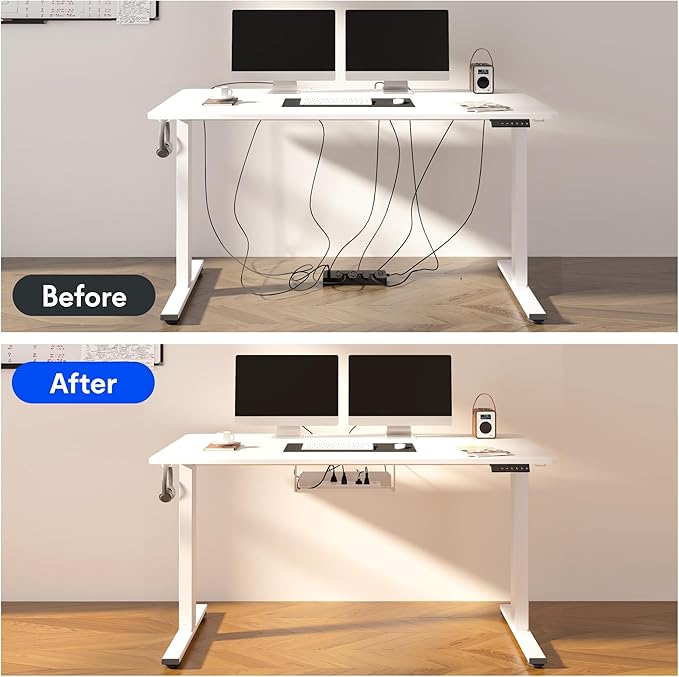 FLEXISPOT EN2 Whole-Piece Standing Desk with Clamp Power Strip, 48 x 24'' Electric Stand Up Height Adjustable Desk with Cable Management (Gray Frame + 48" White Desktop, 2 Packages)