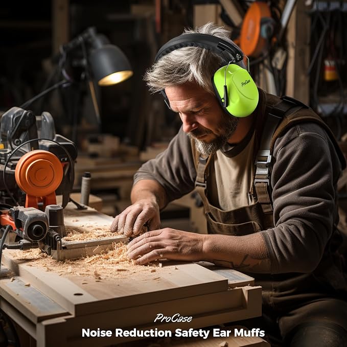 ProCase NRR 28dB Noise Reduction Ear Muffs, Foldable Adjustable Passive Noise Cancelling Headphones for Adults Kids Autism, Hearing Protection for Shooting, Construction, Mowing, Studying -Neonyellow