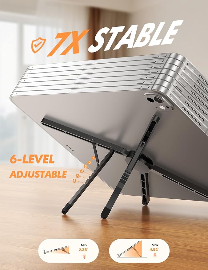 Lamicall [Ultra-Slim] Foldable Portable Laptop Stand for Desk, 6 Level Height Ergonomic Laptop Riser for Business Trip Library Cafe, Computer Holder fit 10-15.6" MacBook Neo Air HP Dell Lenovo - Black