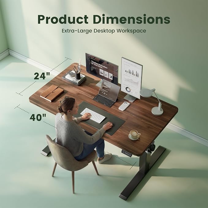 CubiCubi Standing Desk, 40 x 24 Inches Electric Height Adjustable Computer Desk, Sit Stand up Home Office Desk with Memory Presets, Dark Walnut
