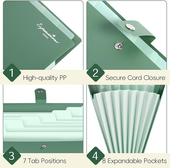 Sooez Elegant Accordion File Organizer with Labels, 8 Pocket Expanding File Folder, Portable Folders for Documents, Cute Paper Organizer for School Office Supplies, Letter Size, Light Purple