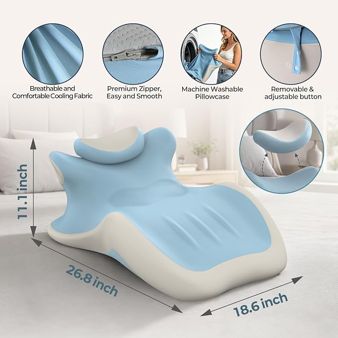 HAMYODO 27° Angled Wedge Pillow, Support for Neck Back Waist (Iceblue) | Multi-Position Headboard, Bed Rest Pillows for Prone Sleeping ,Backrest Chaise Lounges Stomach Support in Bed, Couch or Floor