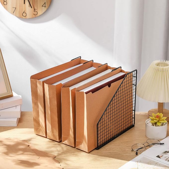 Zhehao 100 Pcs File Jackets Reinforced Straight Cut Tab Pocket Folders 2 Inch Expandable File Folder Expanding Paper Organizer with Tabs Expansion Pocket, Letter Size(Kraft Paper Color,Classic Style)