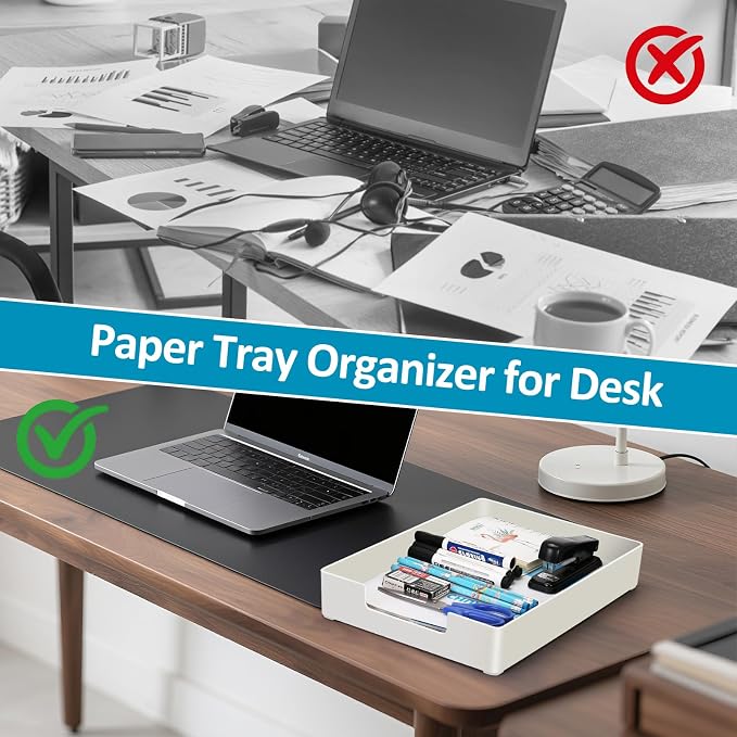 Paper Tray, Letter Tray, 2-Pack Desk Tray Organizer, Plastic A4 Letter-Size Printer Paper Holder, Rectangular Desktop Stackable File Mail Document Storage Container for Office Supplies School Home