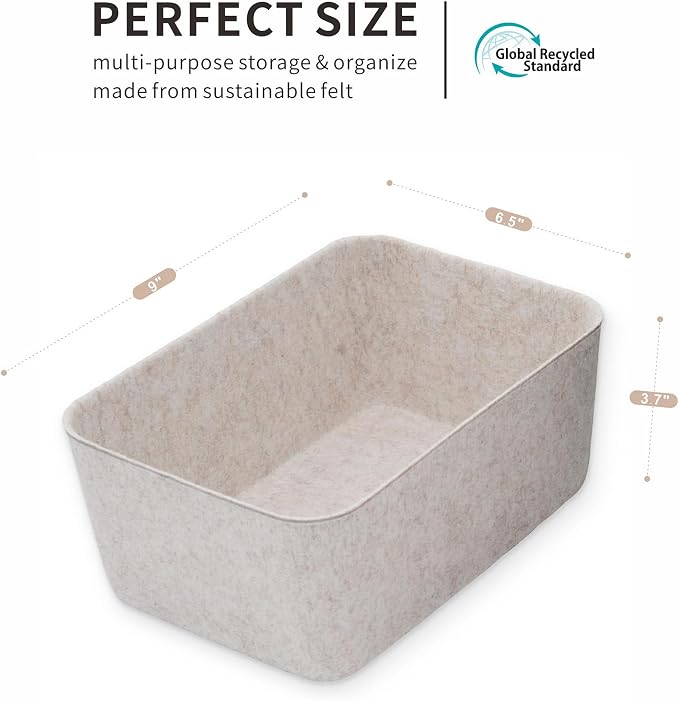 Felt deep Storage Bins lidded Drawer Organizer Caddy for junk stuff stationery makeup jewelry closet bathroom minimalist lifestyle (Oatmeal Bin, S)