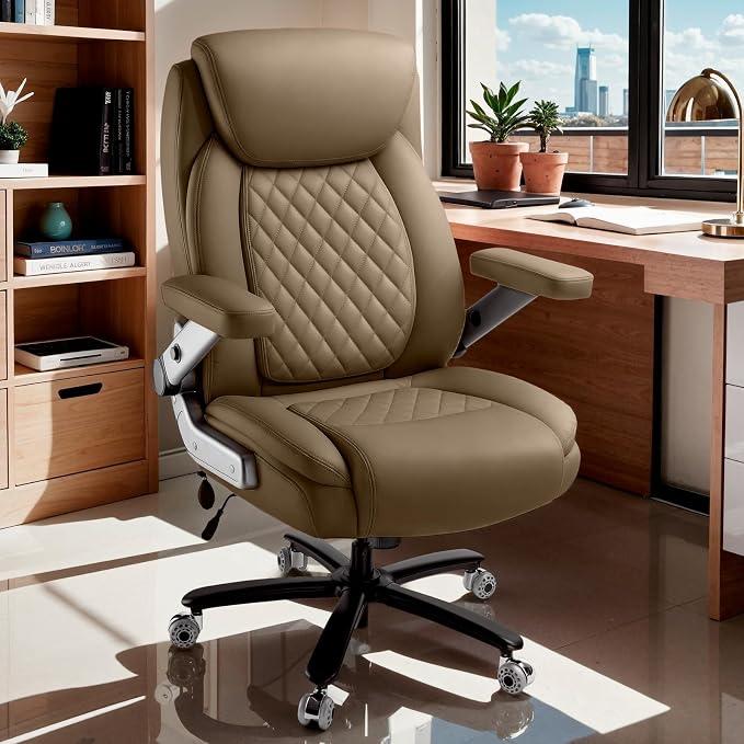 650LBS Big and Tall Office Chair with 5D Flip Arms and Thick Pocket Spring Cushion, Extra Wide Heavy Duty Office Chair & Adjustable Lumbar Support, Large High Back Computer Chair Dual Rubber Wheel