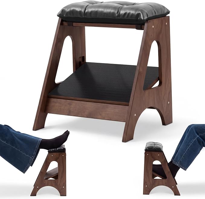 Unittype Double Step Footrest Under Desk with 3 Height Levels,Walnut