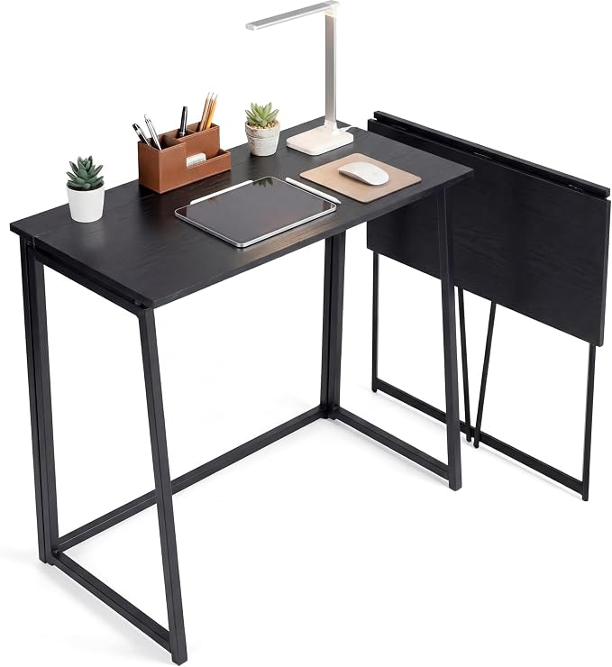 LeTinn 31.5” Folding Desk, Space Saving Small Computer Desk for Home Office - Portable Writing Workstation with Metal Frame, No Assembly, Compact for Apartments & Dorms, Black