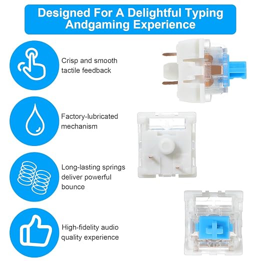 Sibba 40 Pcs Mechanical Keyboard Switches 3 Pin Blue Keyboard Clicker Replacement Clicky Switches Dustproof Clicker Pre-Lubricated Keyboards Accessories for Mechanical Gaming Keyboards