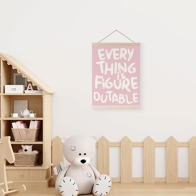 YQDEJ Pink Everything Is Figureoutable Inspirational Wall Art Poster Hanger Frame, Pink Positive Affirmations Wall Decor, Motivational Wall Art for Home Office Classroom, 16x24 Inch