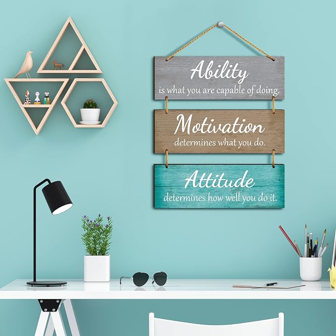 Jetec Office Wall Decor Sign Inspirational Motivational Plaques with Sayings Rustic Wooden Hangings Ability Sign for Coworker Holiday Gift Office Home Artwork Decoration(Bright Color)