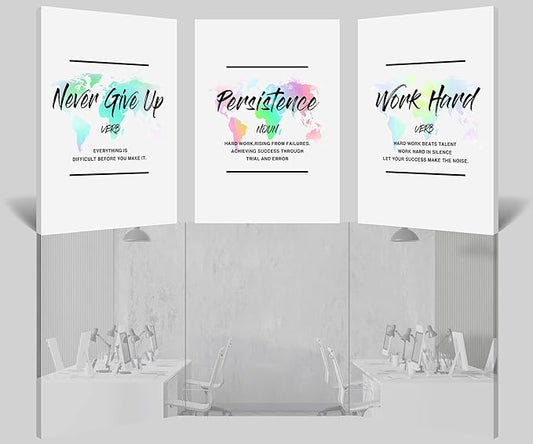 Inspirational Wall Art, Office Pictures for Wall Decor, Motivational Canvas Wall Art for Men, Never Give Up - Persistence - Work Hard Entrepreneur Quote Framed Artwork for Workplace Decor 24”x36”x3Pcs