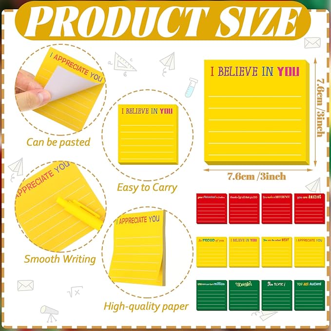 Yinder 24 Pcs Inspirational Sticky Notes Thank You Gift Motivational Sticky Note Pad Employee Appreciation Gift Bulk for Staff Coworker Teacher Nurse Office Groups 3 x 3'' (Appreciation,Xmas Color)