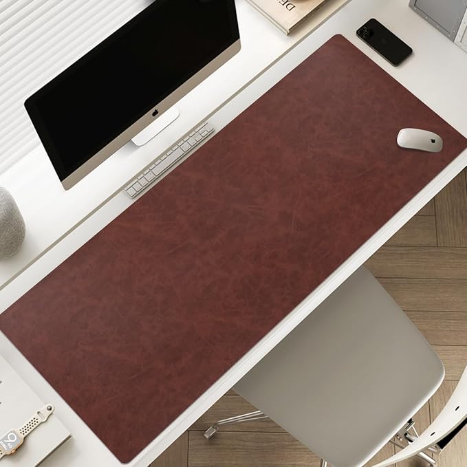 Leather Desk pad for Computer and laptops, Ideal for Gaming and Office use, Large Mouse pad and Keyboard mat,Desk mat Special for man. A complimentary Wrist pad and Phone Stand (Brown, 31.5"*15.7")