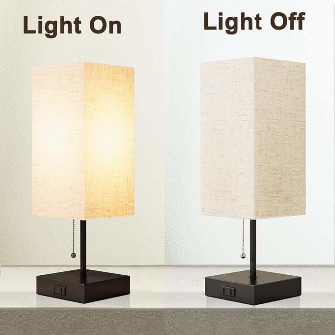 YIDPU Table Lamp for Bedroom,Nightstand Lamp for Bedside with AC Outlets,Adjustable 3color LED Light Desk Lamp for Home Decor,Included Bulb and Lamp Shade (Linen White-onlyAC, 1PCS)