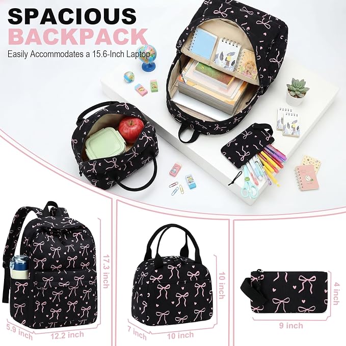 LEDAOU Kids Backpack for Girls Backpacks with Lunch Box, Lightweight Bookbag Set Elementary Middle School Back pack for 8-14