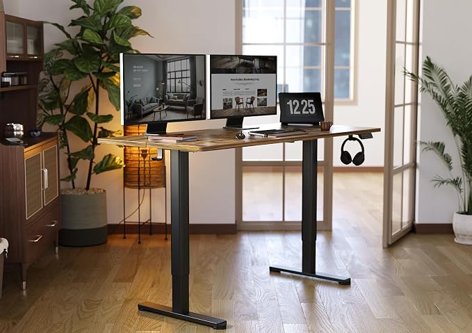 YDN Standing Desk, Electric Adjustable Height Stand up Desk, 55x24 Inches Sit Stand Home Office Desk with Splice Board, Rustic Brown Top