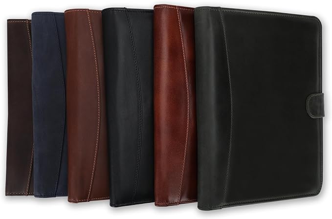 Leather Padfolio Legal Pad Portfolio Organizer | Handmade Executive Notebook Binder | Heavy Duty Full Grain Cow Hide Resume Interview Folio for Men Women, Rustic NoteBook Folder (Blue)
