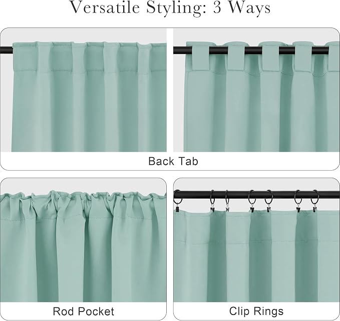 PONY DANCE Short Curtain Panels - Kitchen Curtains Room Darkening Light Blocking Energy Saving Short Drapes/Bedroom with Back Tab Home Decor, 42 in Wide by 45 Long, Mint Green, 2 PCs