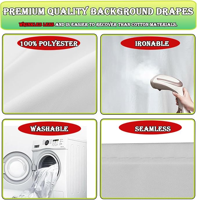 White Photo Backdrop 6.5x10ft, White Backdrop for Photoshoot, Solid White Photography Backdrop Background, Seamless Photo Backdrop Curtain for Wedding Baby Shower Picture Photobooth Portrait Backdrop