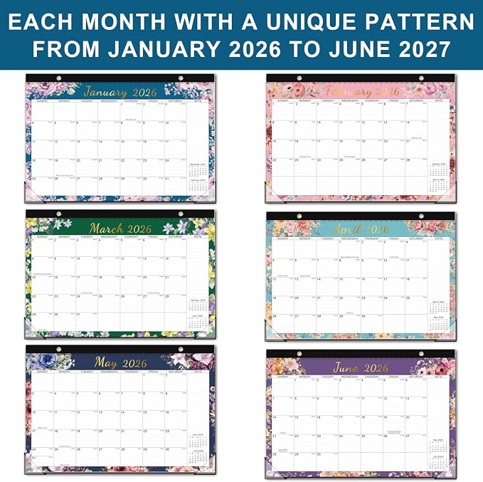 KOPEESY Desk Calendar 2026-2027, 18 Months Calendar 2026-2027 Runs from January 2026 to June 2027, 17" x 12" Desktop/Wall Monthly Calendar for Home, School and Office - Floral Pattern