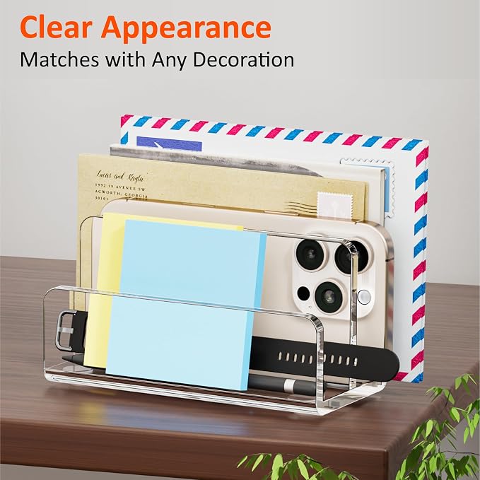 FUCDTEFC Desk Mail Organizer, 2 Section Clear Acrylic File Holder Letter Organizer, Vertical Lightweight Modern Envelope Holder Desk Accessories & Workspace Organizers for Office, Home, School | Vertical, Envelope, Lightweight, Countertop, Bill Holding...