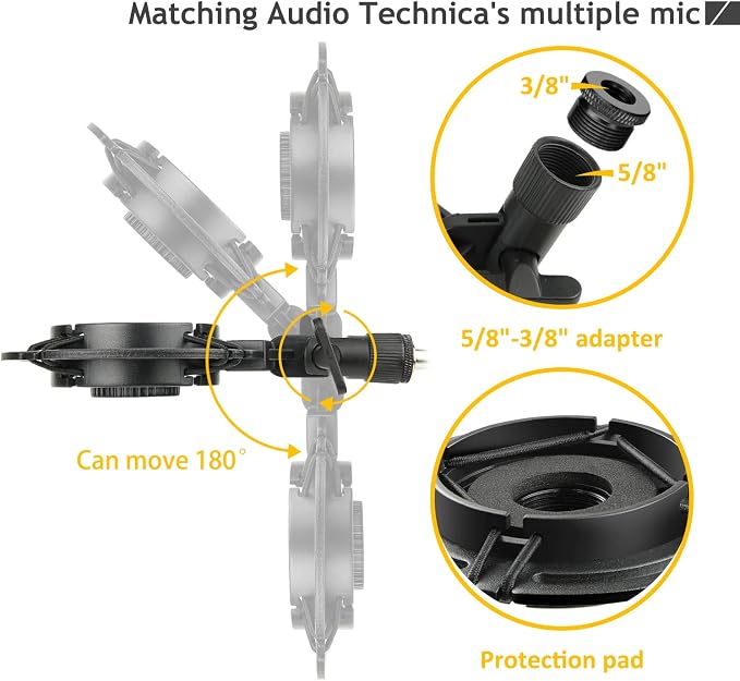 Audio Technica AT2020 Mic Stand, AT2020 Mic Boom Arm Suspension Scissor Stand with Shock Mount, Pop Filter, Upgraded Heavy Duty Clamp for AT2020 AT2020USB+ AT2035 Condenser Studio Mic