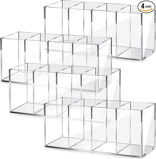 Pajean 4 Pack Acrylic Pencil Holder Back to School 4 Compartments Clear Pen Organizer Makeup Brush Holder Acrylic Pencil Organizer Cup for School Office Home Supplies Desk Accessories