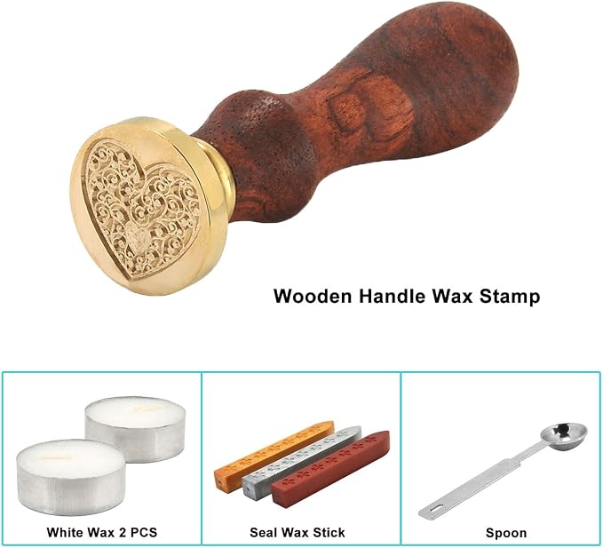 Yoption Wax Seal Stamp Kit, The Heart Sealing Stamp with Gold Red Silver Sealing Wax Sticks Gift Box Set for Invitations, Cards, Letters, Gift Idea