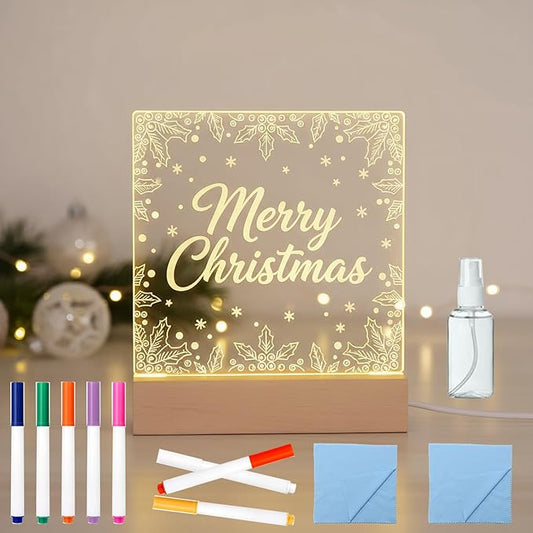 5.9 x 5.9 Inch LED Message Memo Note Board with Colors, Clear Acrylic Desktop Light Up Dry Erase Drawing Writing Board with Stand