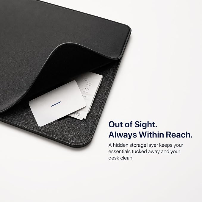 Wireless Charging Desk Mat, Detachable MagSafe & Qi Mouse Pad with Hidden Storage Pocket, 4-in-1 Charges iPhone, Android, AirPods & Wireless Earbuds, Vegan Leather, XL 30.7"x14.6" (Grey)