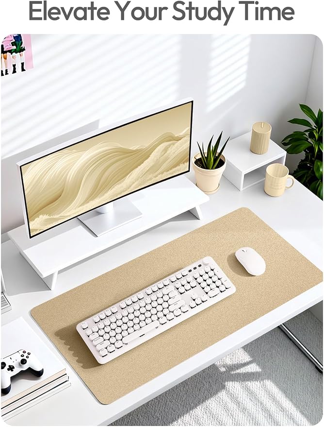 YSAGi Leather Desk Pad Protector, Office Desk Mat, Large Mouse Pad, Non-Slip PU Leather Desk Blotter, Laptop Desk Pad, Waterproof Desk Writing Pad for Office and Home (Gold,47" x 17")