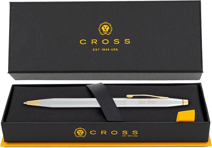 Cross Classic Century Medalist Engraved Ballpoint Pen, Chrome with 23K Gold Trim, Slim Twist-Action, Personalized Gift for Graduation, New Job, Retirement, Career Advancement, Gift Box Included