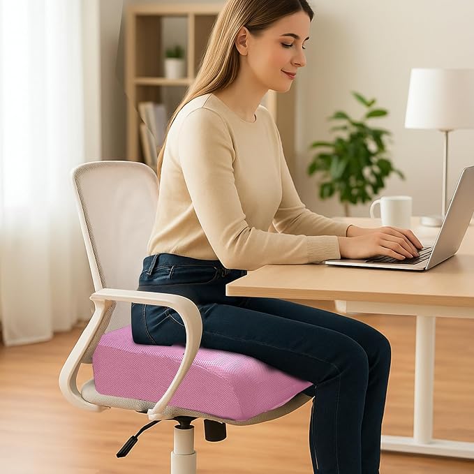 6" Extra Thick Memory Foam Office Chair Cushion – 2-Layer Booster Seat for Back & Tailbone Pain Relief, 18 x 16 x 6in Non-Slip Cushion with Carry Handle for Wheelchair, Car, and Airplane