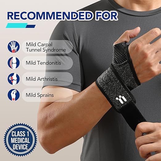 Wrist Brace with Soft Thumb Opening for Mild Carpal Tunnel Tendonitis Arthritis Sprains (Not for Thumb), Compression Hand Brace for Women Men, Wrist Support for Sports Work Type Sleep, FSA Eligible