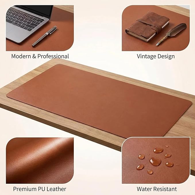 Leather Desk Mat Set (13x24) Large Table Cover Desktop Blotter Protector Computer Mouse Pad Table Laptop Office Workspace Accessories