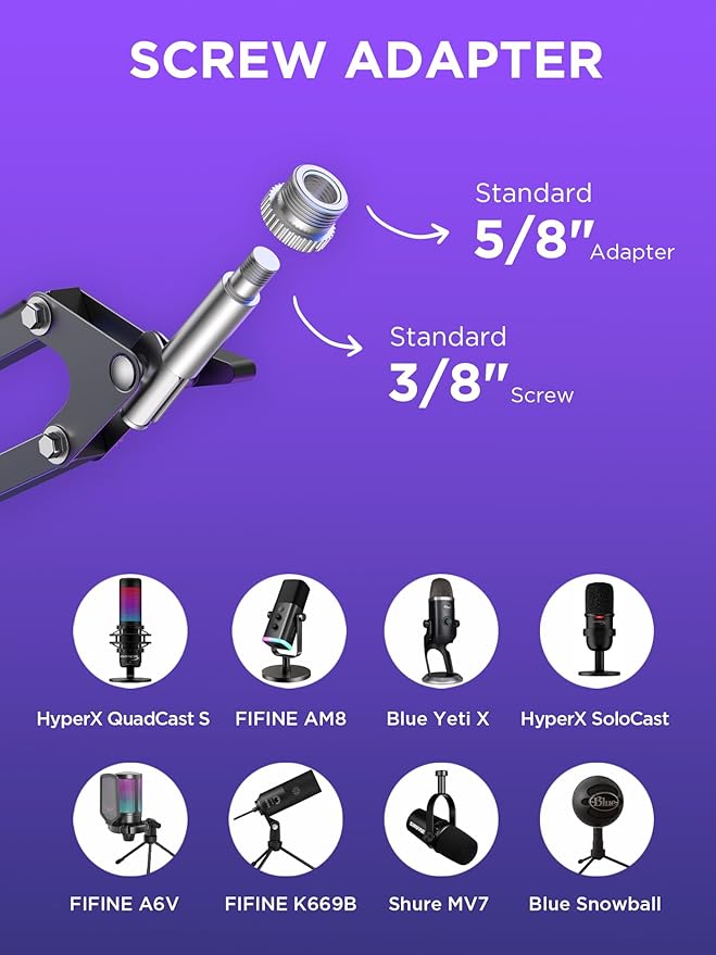 InnoGear Mic Stand for Blue Snowball and Blue Snowball iCE Boom Arm Stand with Pop Filter Microphone Holders for HyperX QuadCast SoloCast Fifine Shure SM7B and Other Mic, Max Load 1.8 KG, Large