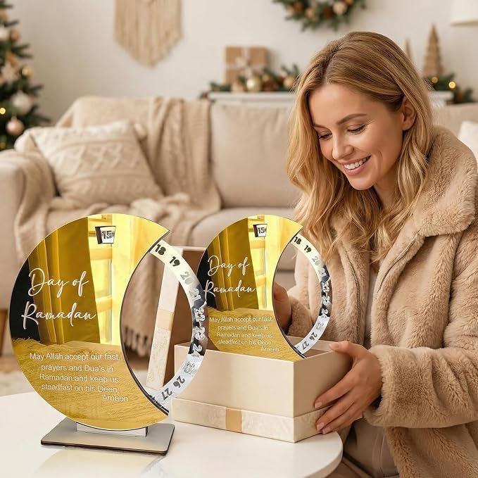 Ramadan Countdown Calendar - Elegant Acrylic Circle with 30 Day Flips, Eid Mubarak Home Table Decor, Islamic Festival Gift & Celebration Reminder for Family (Countdown Calendar-Golden)