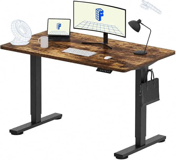 FLEXISPOT EN1 One-Piece Standing Desk, 48"x24" Seamless Desktop Electric Height Adjustable Desk for Home Office, Multi-Monitor Setups & Easy Assembly, Rustic (Black Frame)