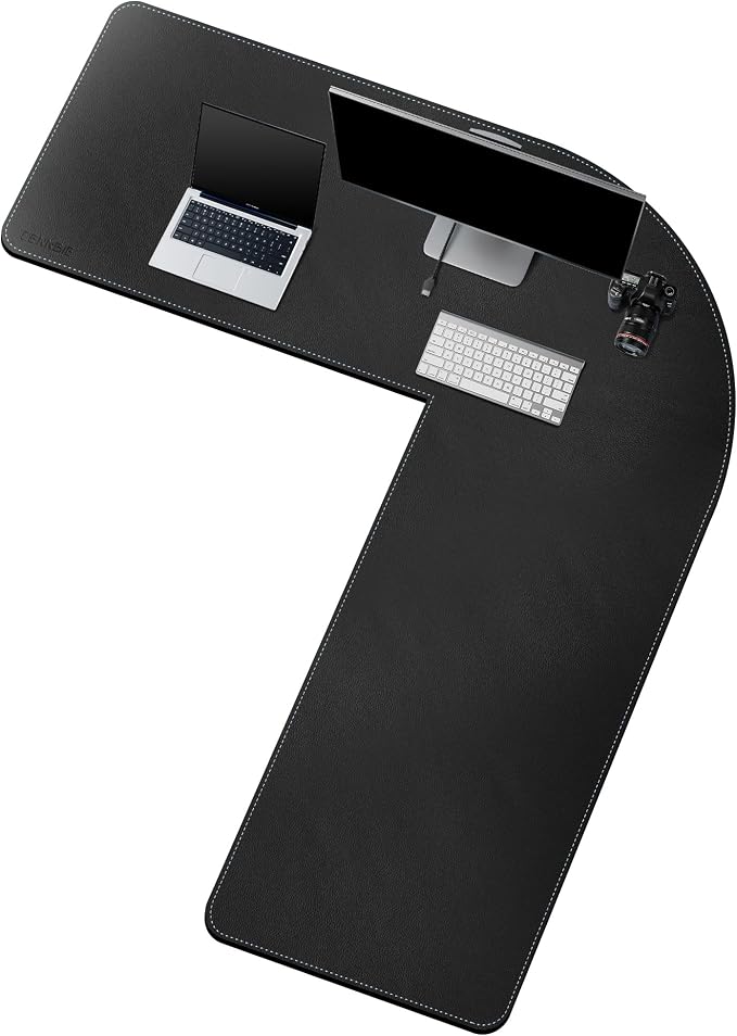 CENNBIE Large L-Shaped Leather Desk Pad (‎‎59" + 67") x19.6 - Home Office Accessories Corner Desk Mat (Black)