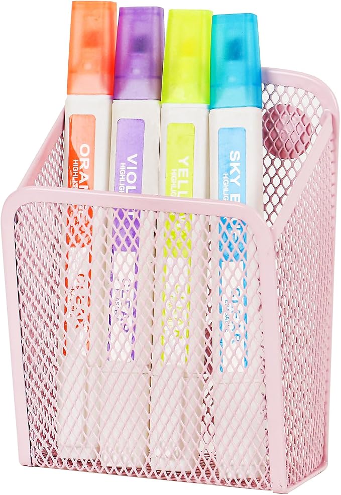 LUCYCAZ Magnetic Pen Holder - Single Magnetic Pencil Locker Holder Organizer, Pink Mesh Marker Holder Pen Basket for Whiteboard, Refrigerator and Locker | Mesh Marker Holder Pen Basket for Whiteboard, Refrigerator and Locker (Pink)