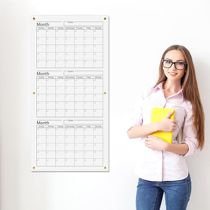 AmazingSpark Acrylic Whiteboard Calendar 3 Months Dry Erase Wall Calendar Board 36" x 18" Large Reusable Vertical Planner for Home School Office Bedroom Classroom Organization
