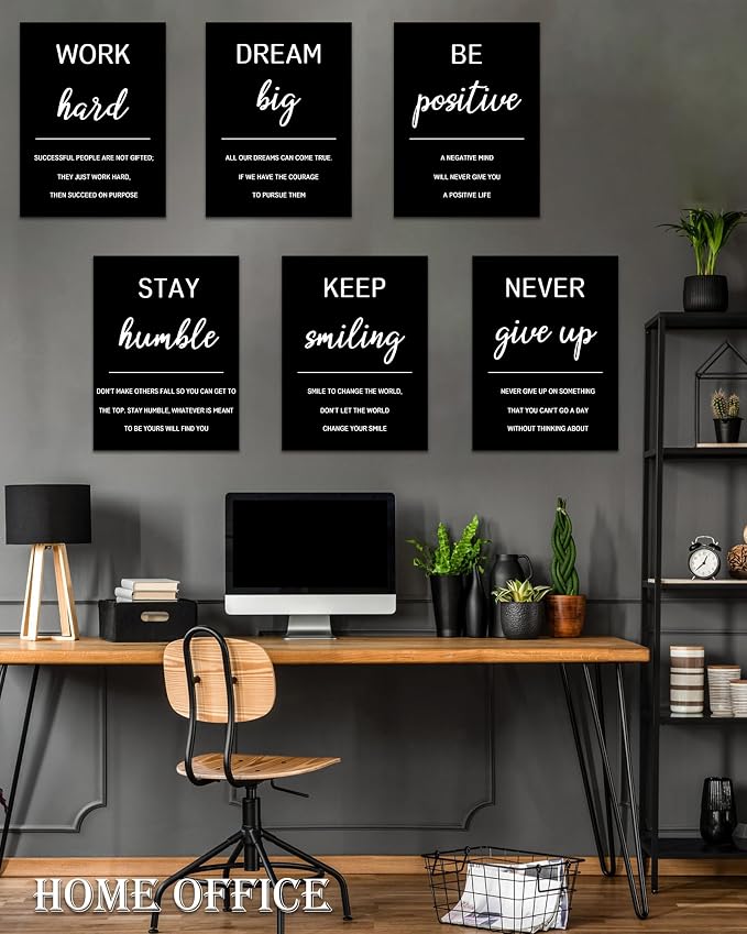 Drsoum Inspirational Office Wall Art Motivational Wall Decor 12” x16” Framed Quotes Encouraging Canvas Posters for Living Room Bedroom Sayings - Set of 6 Framed