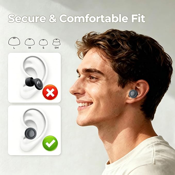 Noise Reduction Ear Plugs,Reusable Silicone Earplugs for Sleeping, Snoring, Travel, Comfortable Side Sleepers (Black)