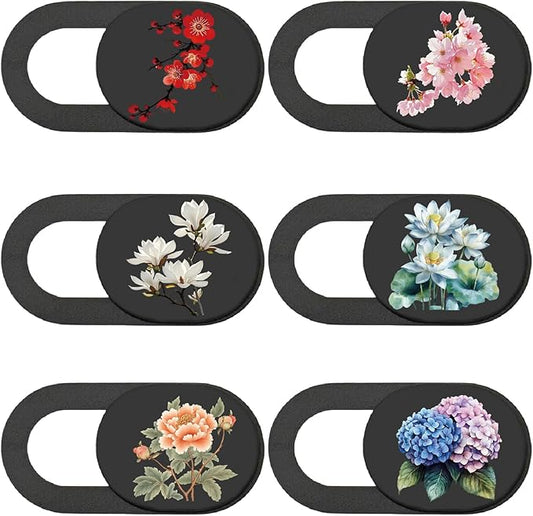 6Pcs 6 Styles Camera Cover Slide Flower Phone Laptop Camera Cover Floral Pattern Privacy Guard Webcam Protector for Laptop Desktop Computer Tablet Phone Mini PC Accessories Home Office Use