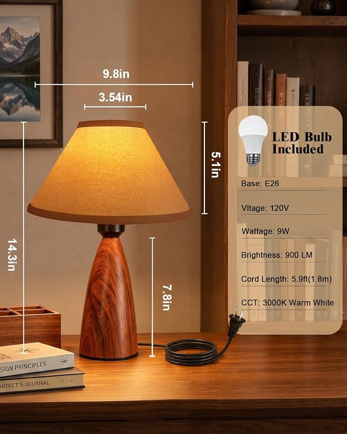 Nusogon Touch Table Lamp for Nightstand - 3-Way Dimmable Small Bedside Lamp, 3s Quick Shut-Off Smart Desk Lamp for Bedroom, Living Room, Reading, Nursery, LED Bulb Included
