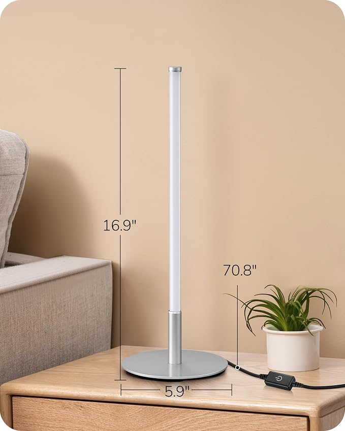 EDISHINE Upgraded LED Table Lamp, Stepless Dimmable Bedside Lamp with 3 Color Temperature, Modern Nightstand Lamp, Desk Lamp for Bedroom, Living Room, Corner, Gift, Metal Finish, Silver, 6W