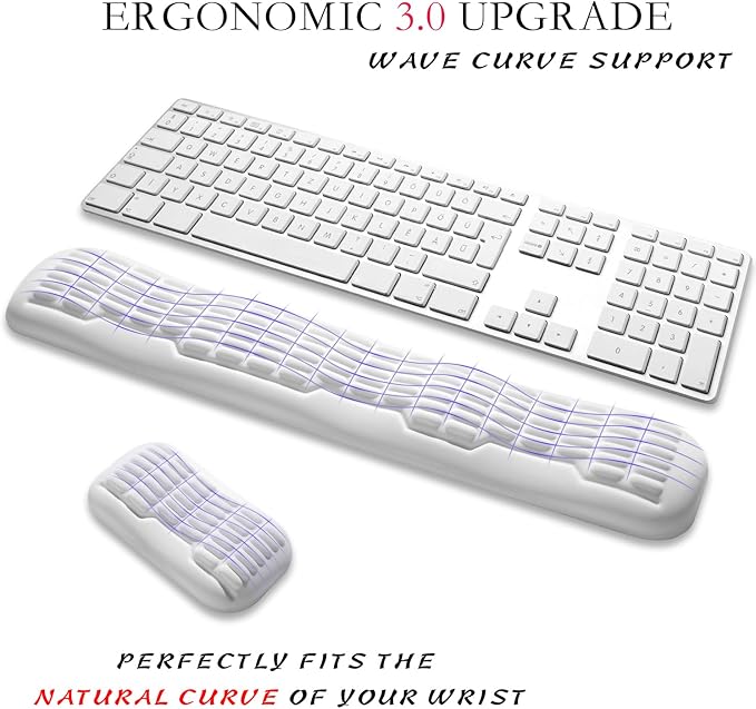 UnivoColors Full-Sized Keyboard & Mouse Wrist Rest Set-Ergonomic 3.0 Upgrade,Wave Curve Support,Comfortable Support & Fatigue Relief,Non-Slip Base,Perfect for Work & Gaming(Ivory)